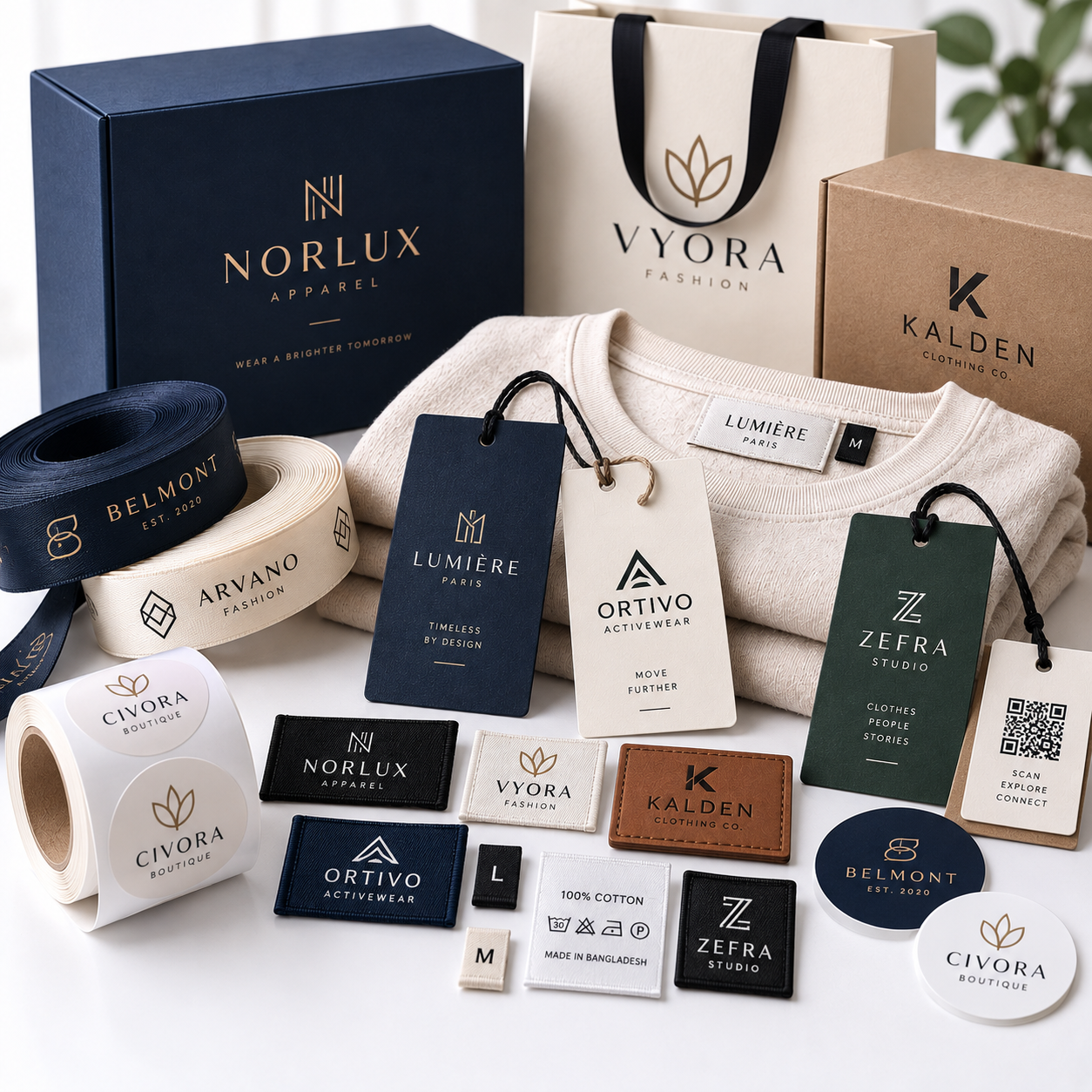 Custom garment labels and trims from multiple fashion brands
